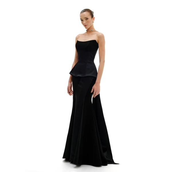 Avaro Figlio Peplum Bustier Maxi Dress With Que, view 5
