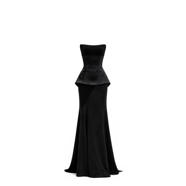 Avaro Figlio Peplum Bustier Maxi Dress With Que