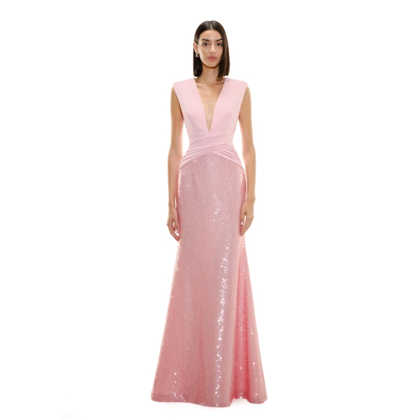 Avaro Figlio Rose Criss-Cross Column Gown, view 2