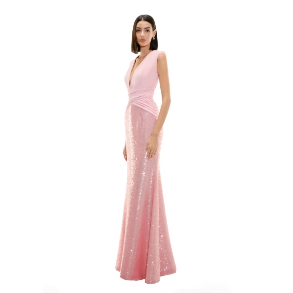 Avaro Figlio Rose Criss-Cross Column Gown, view 5