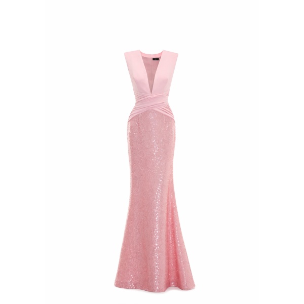 Avaro Figlio Rose Criss-Cross Column Gown