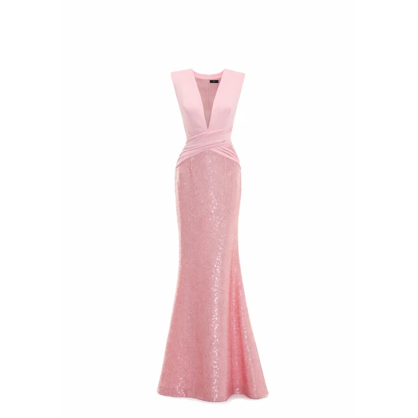 Avaro Figlio Rose Criss-Cross Column Gown