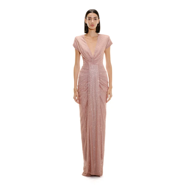 Avaro Figlio Sculpted Plunge Pleated Maxi Dress, view 2