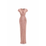Avaro Figlio Sculpted Plunge Pleated Maxi Dress