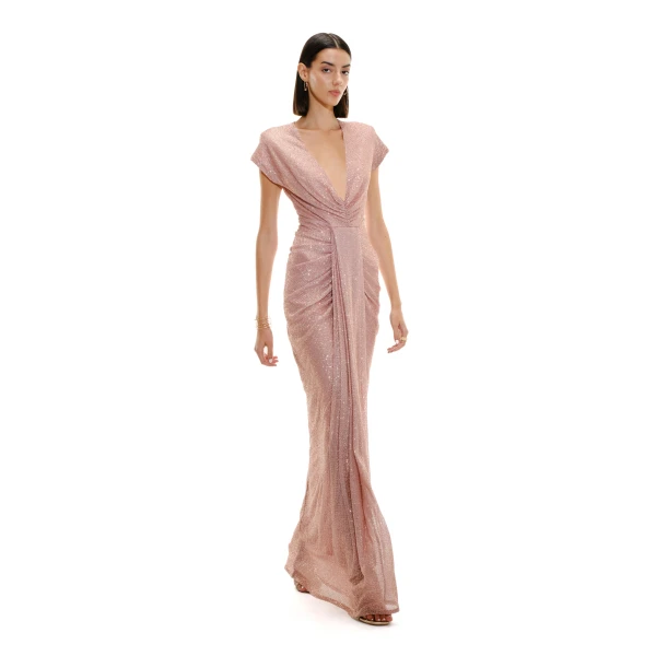 Avaro Figlio Sculpted Plunge Pleated Maxi Dress, view 5