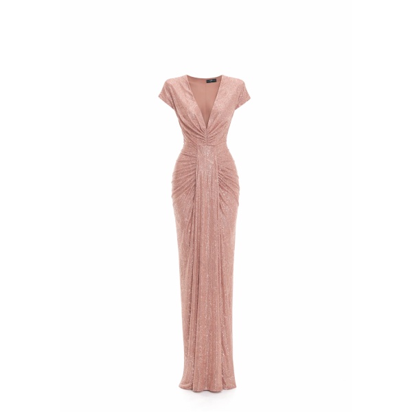 Avaro Figlio Sculpted Plunge Pleated Maxi Dress