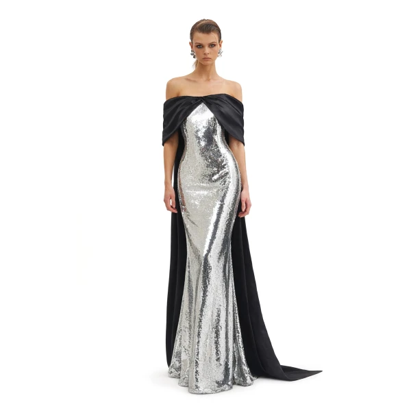 Avaro Figlio Sequin Gown With Bow Sleeves, view 2