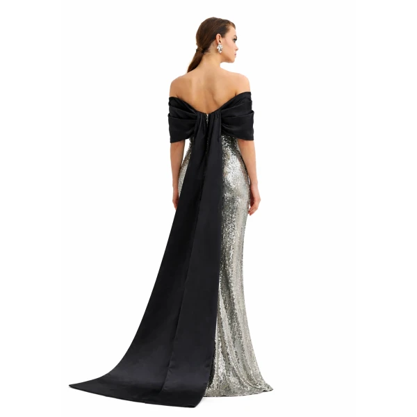 Avaro Figlio Sequin Gown With Bow Sleeves, view 4