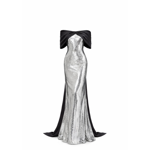 Avaro Figlio Sequin Gown With Bow Sleeves
