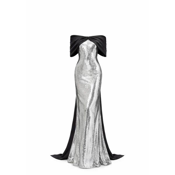 Avaro Figlio Sequin Gown With Bow Sleeves