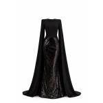 Avaro Figlio Sequin Gown With Cape Sleeves