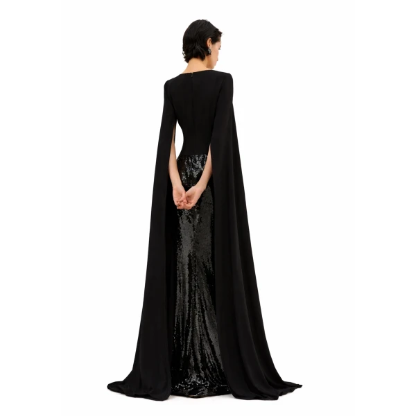 Avaro Figlio Sequin Gown With Cape Sleeves, view 4