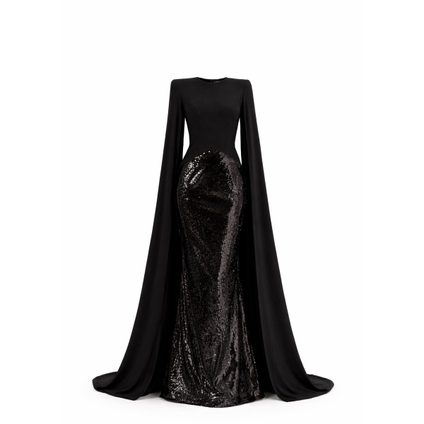 Avaro Figlio Sequin Gown With Cape Sleeves