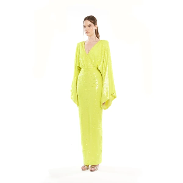 Avaro Figlio Sequins Long Dress With Kimono Arms, view 3