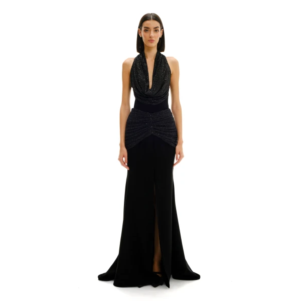 Avaro Figlio Sheer Crystal Cowl Neck Dress, view 2