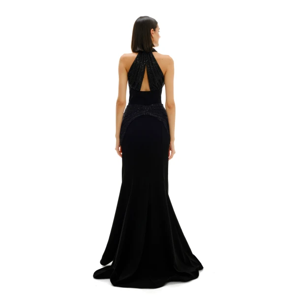Avaro Figlio Sheer Crystal Cowl Neck Dress, view 4