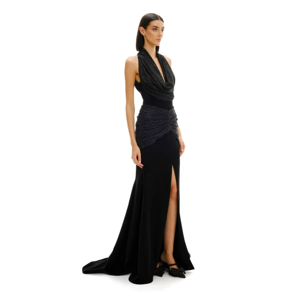 Avaro Figlio Sheer Crystal Cowl Neck Dress, view 5
