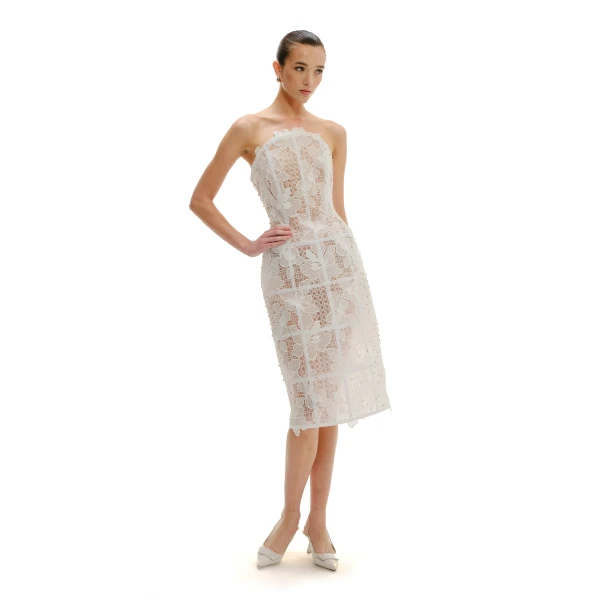 Avaro Figlio Sheer Mist Structured Midi Dress, view 2