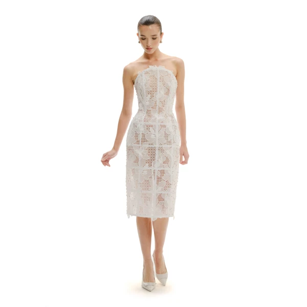 Avaro Figlio Sheer Mist Structured Midi Dress, view 5