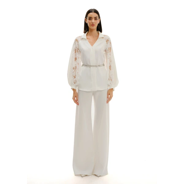 Avaro Figlio Shirt With Lace Inserts And Juliet Sleeves, view 3