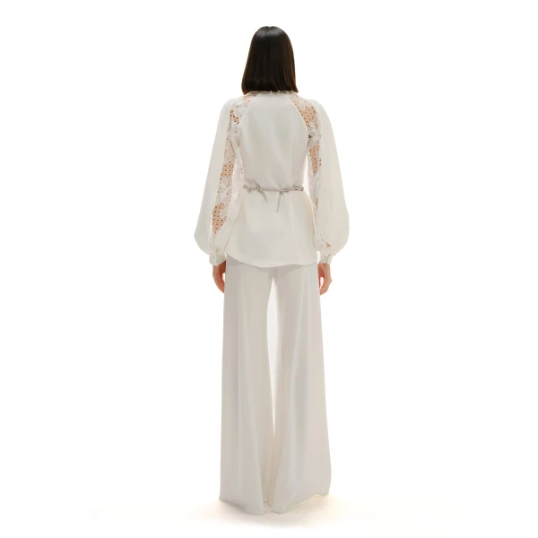 Avaro Figlio Shirt With Lace Inserts And Juliet Sleeves, view 4