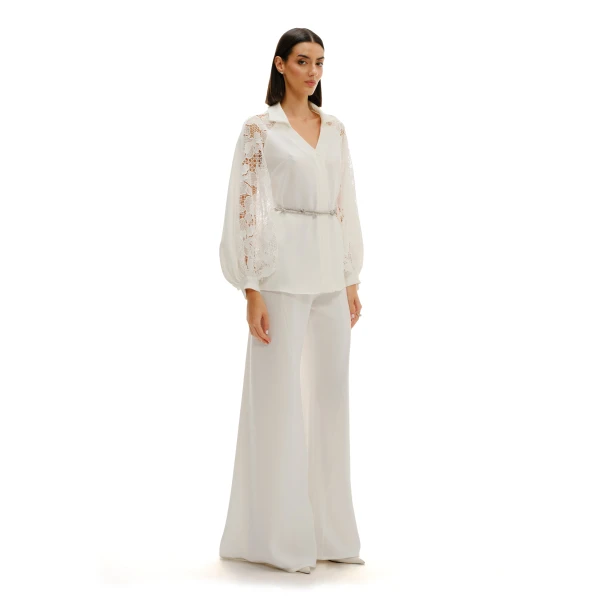 Avaro Figlio Shirt With Lace Inserts And Juliet Sleeves, view 5
