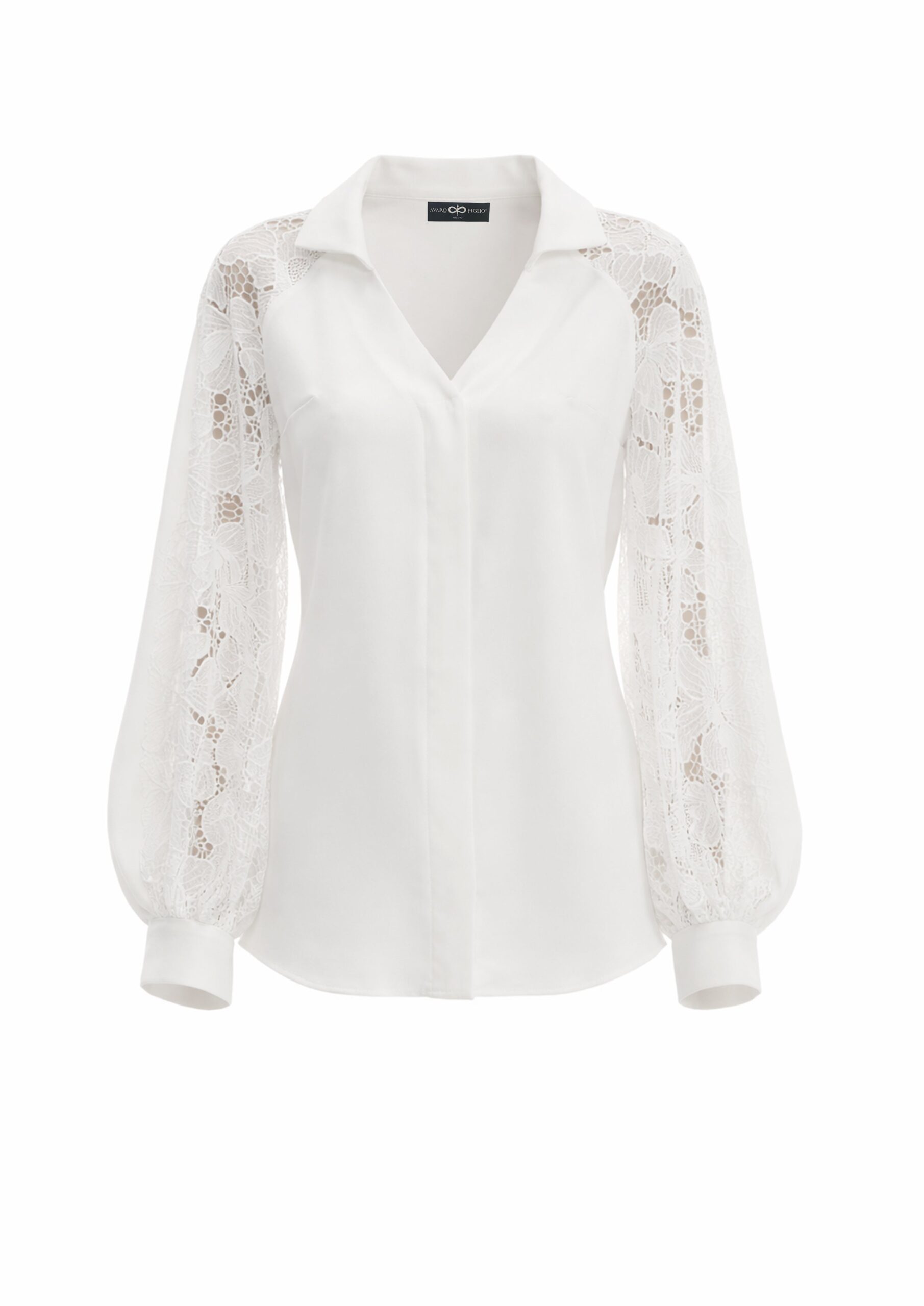 Avaro Figlio Shirt With Lace Inserts And Juliet Sleeves in White
