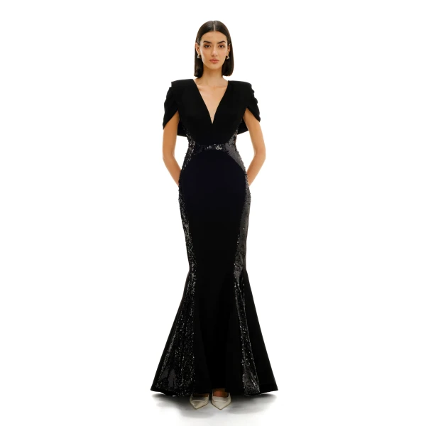 Avaro Figlio V-Neck Mermaid Gown With Sequin Inserts, view 2