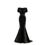 Avaro Figlio V-Neck Mermaid Gown With Sequin Inserts