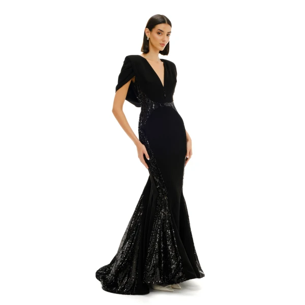 Avaro Figlio V-Neck Mermaid Gown With Sequin Inserts, view 5