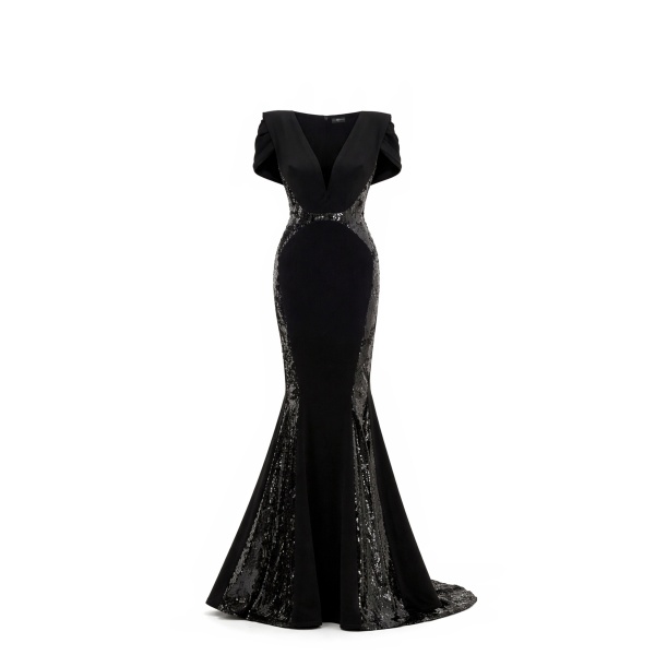 Avaro Figlio V-Neck Mermaid Gown With Sequin Inserts