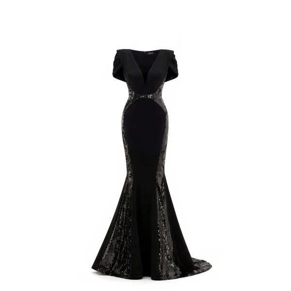 Avaro Figlio V-Neck Mermaid Gown With Sequin Inserts