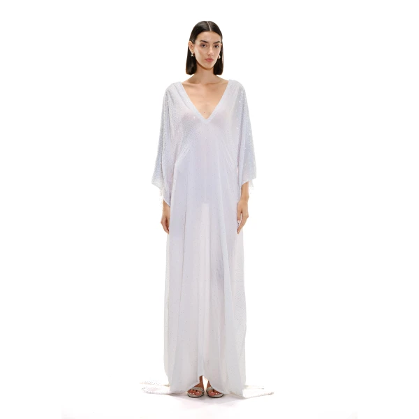 Avaro Figlio White Embellished Kaftan Style Gown, view 2