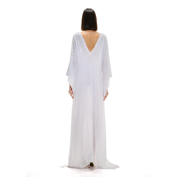 Avaro Figlio White Embellished Kaftan Style Gown, view 4