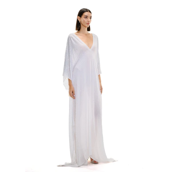 Avaro Figlio White Embellished Kaftan Style Gown, view 5