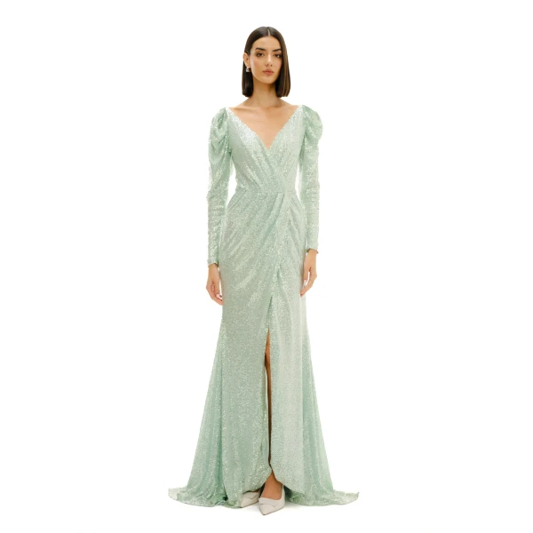 Avaro Figlio Wrap Around Long Sleeve Sequin Dress, view 3