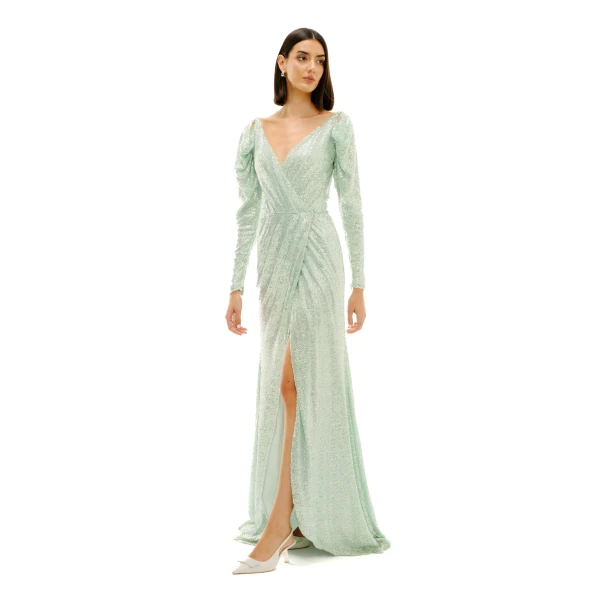 Avaro Figlio Wrap Around Long Sleeve Sequin Dress, view 5