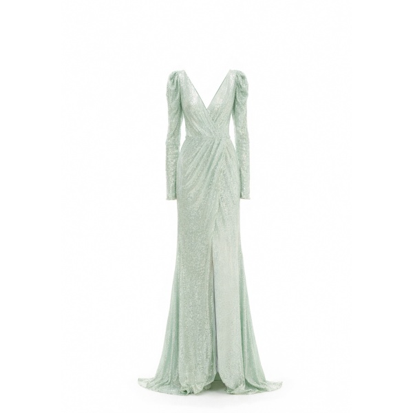 Avaro Figlio Wrap Around Long Sleeve Sequin Dress