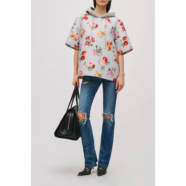 Brandon Maxwell Aine Hoodie in Light Blue Floral, view 2