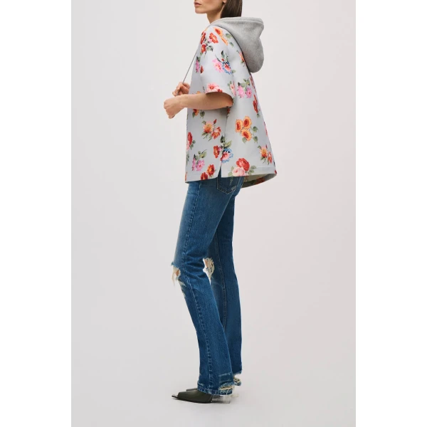 Brandon Maxwell Aine Hoodie in Light Blue Floral, view 3