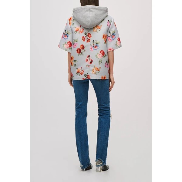 Brandon Maxwell Aine Hoodie in Light Blue Floral, view 4
