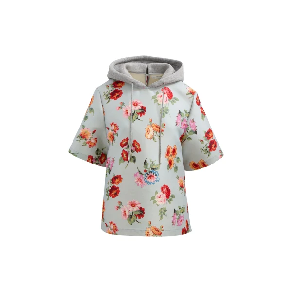 Brandon Maxwell Aine Hoodie in Light Blue Floral