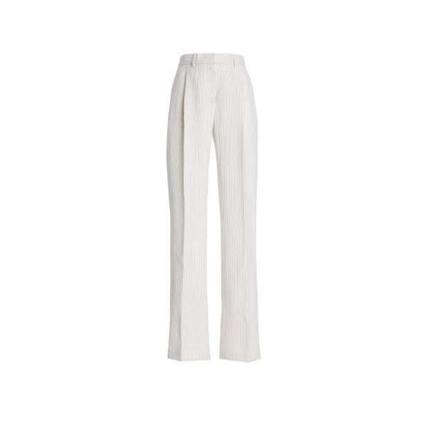 Brandon Maxwell Anja Trouser in Ivory and Navy Pinstripe