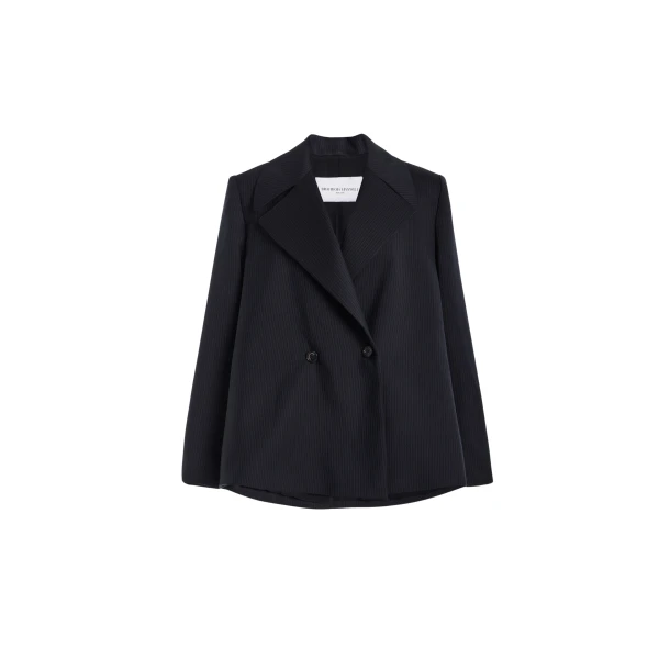 Brandon Maxwell Haven Trapeze Blazer in Black and Navy Pinstripe