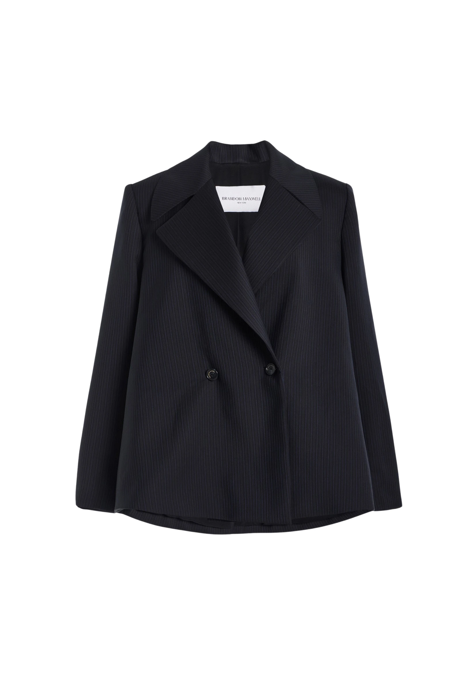 Brandon-Maxwell-Haven-Trapeze-Blazer-in-Black-and-Navy-Pinstripe88756_nobg Brandon Maxwell Haven Trapeze Blazer in Black and Navy Pinstripe