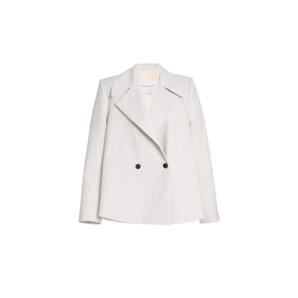Brandon Maxwell Haven Trapeze Blazer in Ivory and Navy Pinstripe