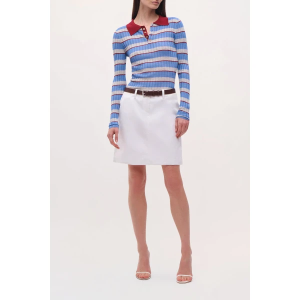 Brandon Maxwell Joni Polo Top in Blue Stripe, view 3