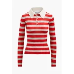 Brandon Maxwell Joni Polo Top in Red Stripe - Tops - Modern American Glamour at Luxury Shoes Brandon Maxwell Joni Polo Top in Red Stripe