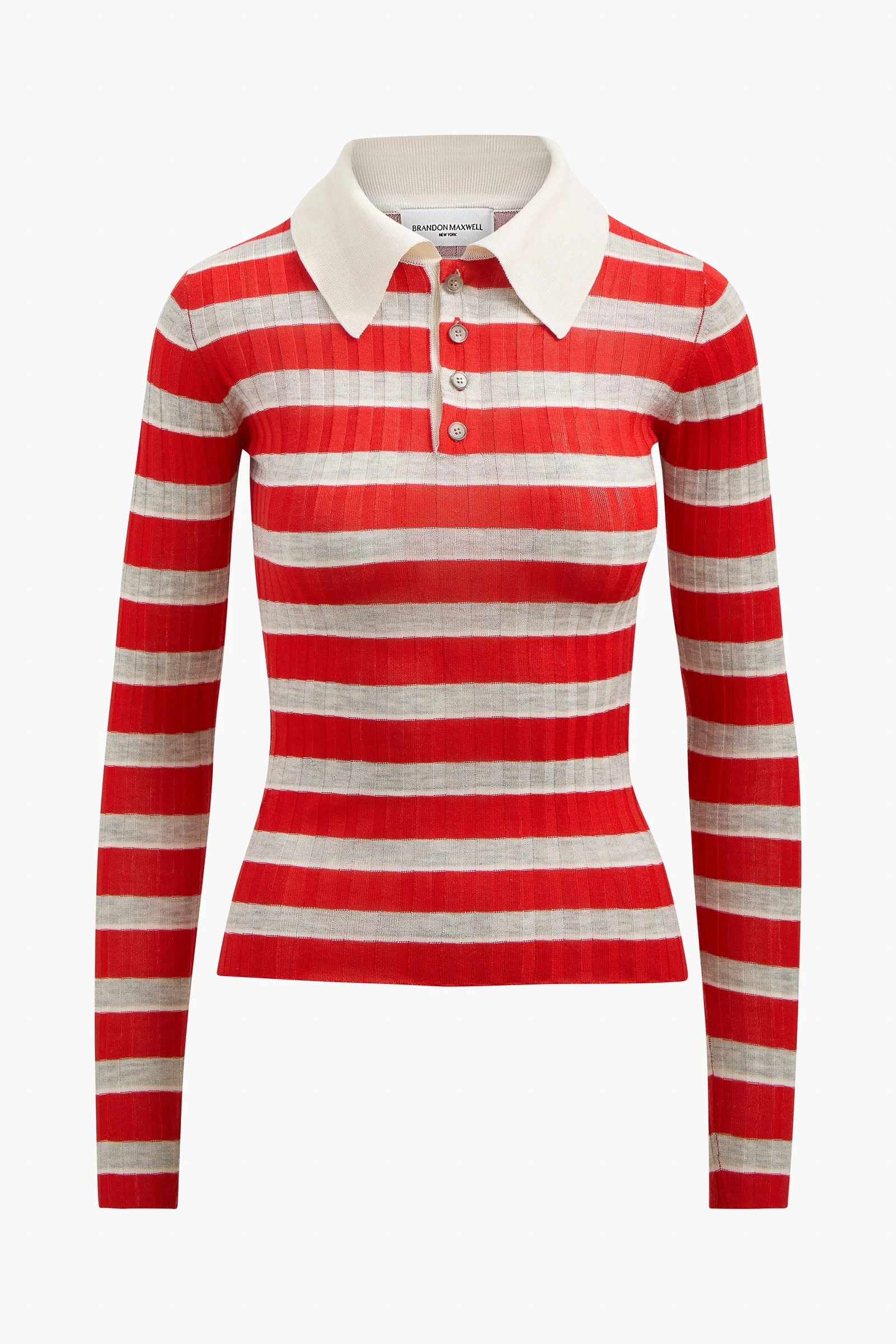 Brandon Maxwell Joni Polo Top in Red Stripe - Tops - Modern American Glamour at Luxury Shoes Brandon Maxwell Joni Polo Top in Red Stripe