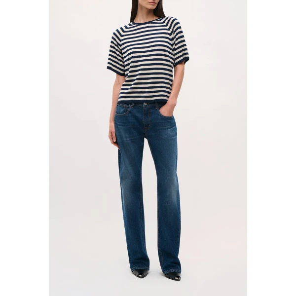 Brandon Maxwell Lee Tee in Navy/White Stripe Top, view 2